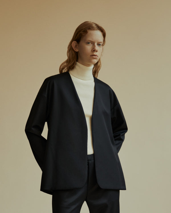 Wool Gabardine Collarless Jacket